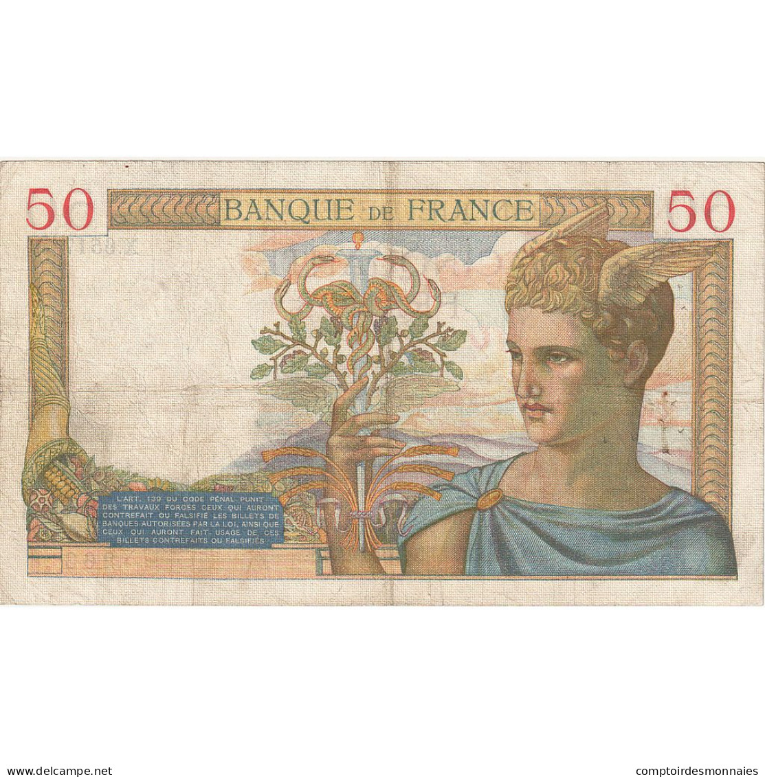 France, 50 Francs, Cérès, 1937, X.6517, TTB, Fayette:17.40, KM:81 - 50 F 1934-1940 ''Cérès''