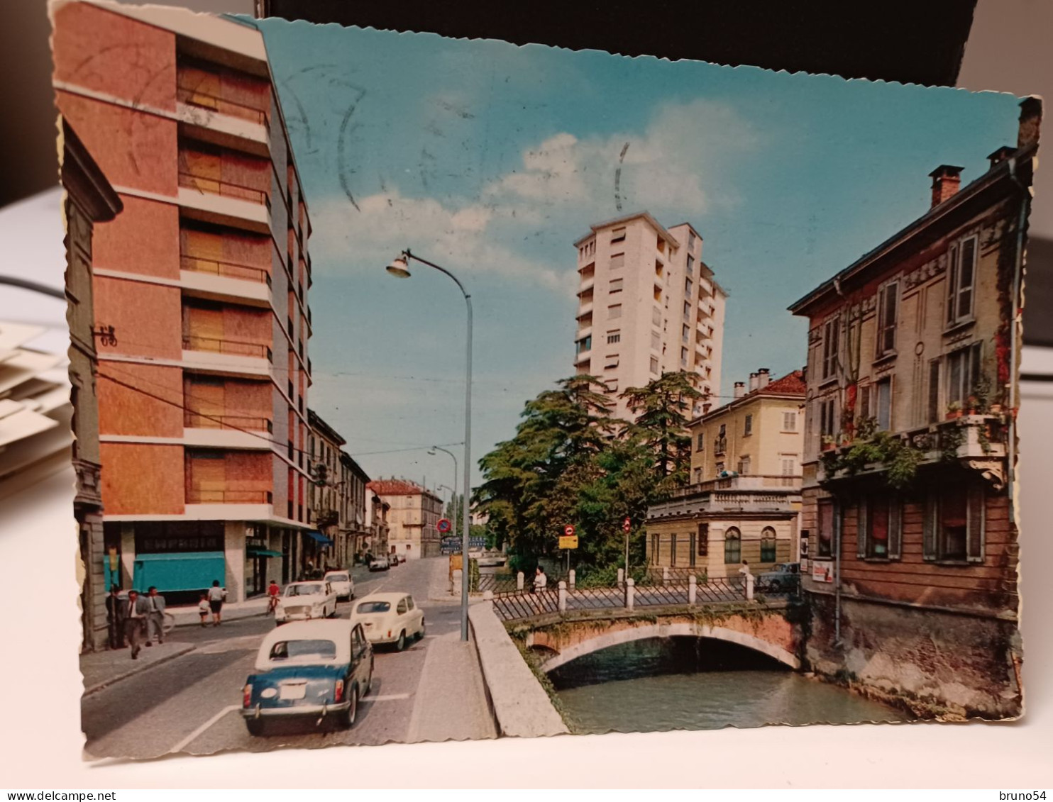 Cartolina Monza ,ponte Sul Lambro Di Via Lecco E Via Aliprandi,auto Fiat 1100 - Monza