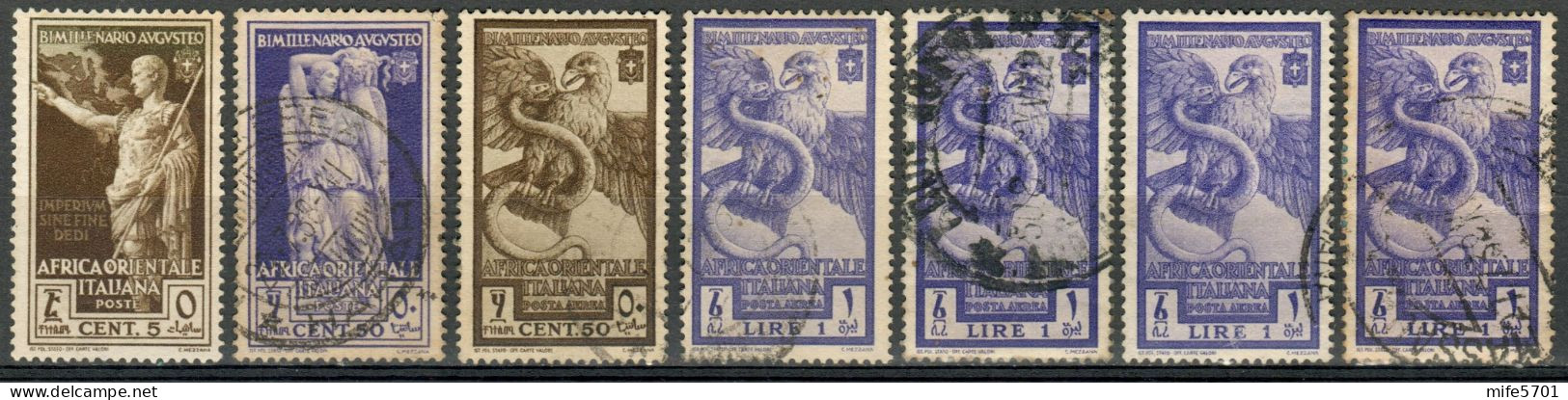 REGNO AFRICA ORIENTALE ITALIANA 1938 A.O.I. BIMILLENARIO AUGUSTEO 7 VALORI USATI - SASSONE 21-24-PA14/15 - Africa Orientale Italiana