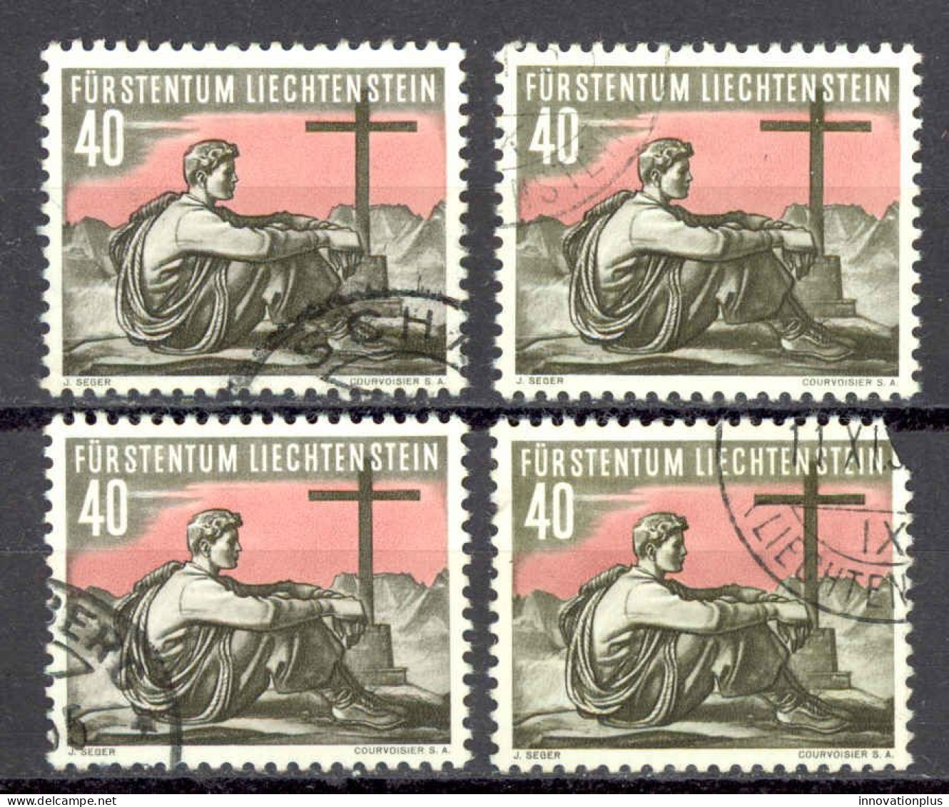 Liechtenstein Sc# 292 Used Lot/4 1955 40rp Resting On Summit - Oblitérés