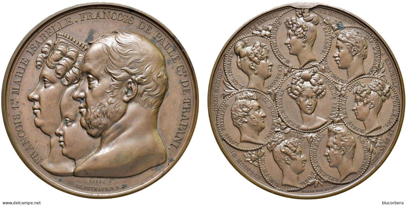 1829 FRANCESCO I + M. ISABELLE + F. PAULA CONVEGNO DI GRENOBLE INC. BARRE RARA GR. 69,5 - Royaux/De Noblesse