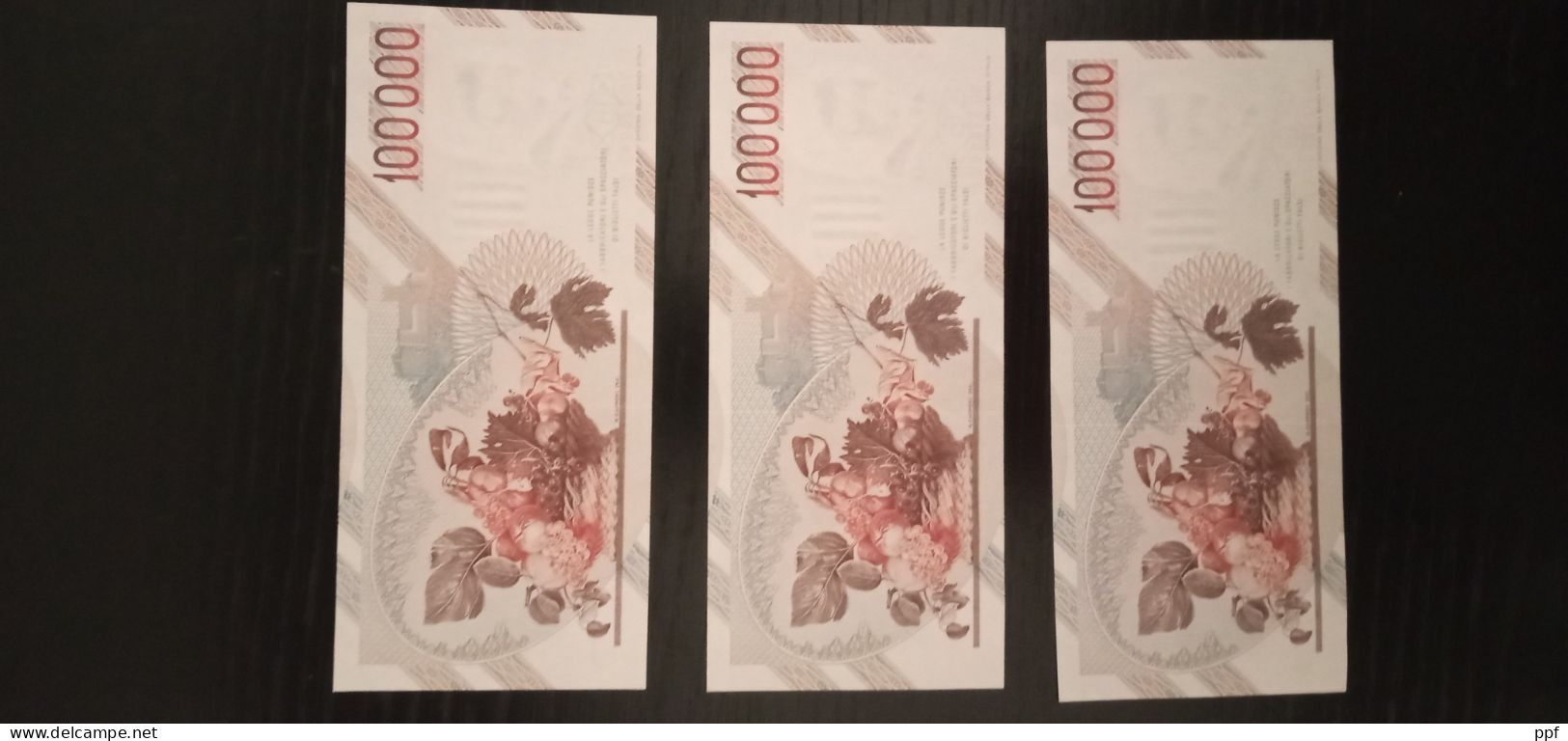 Tre Banconote Da 100.000 Lire Anni 90 Non Circolate Con Numero Seriale Sequenziale. - Collections