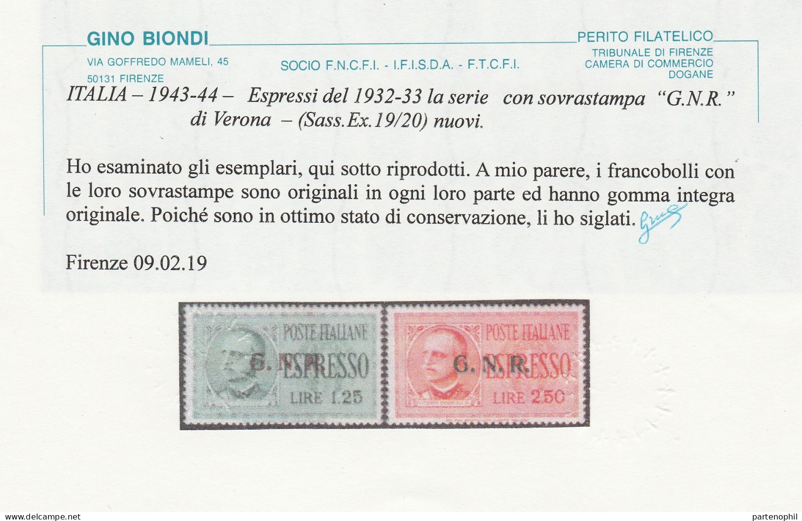 176  Repubblica Sociale 1944 - Espressi Soprastampati G.N.R N. 19/20. Cert. Biondi. Cat. € 750,00 MNH - Nuovi