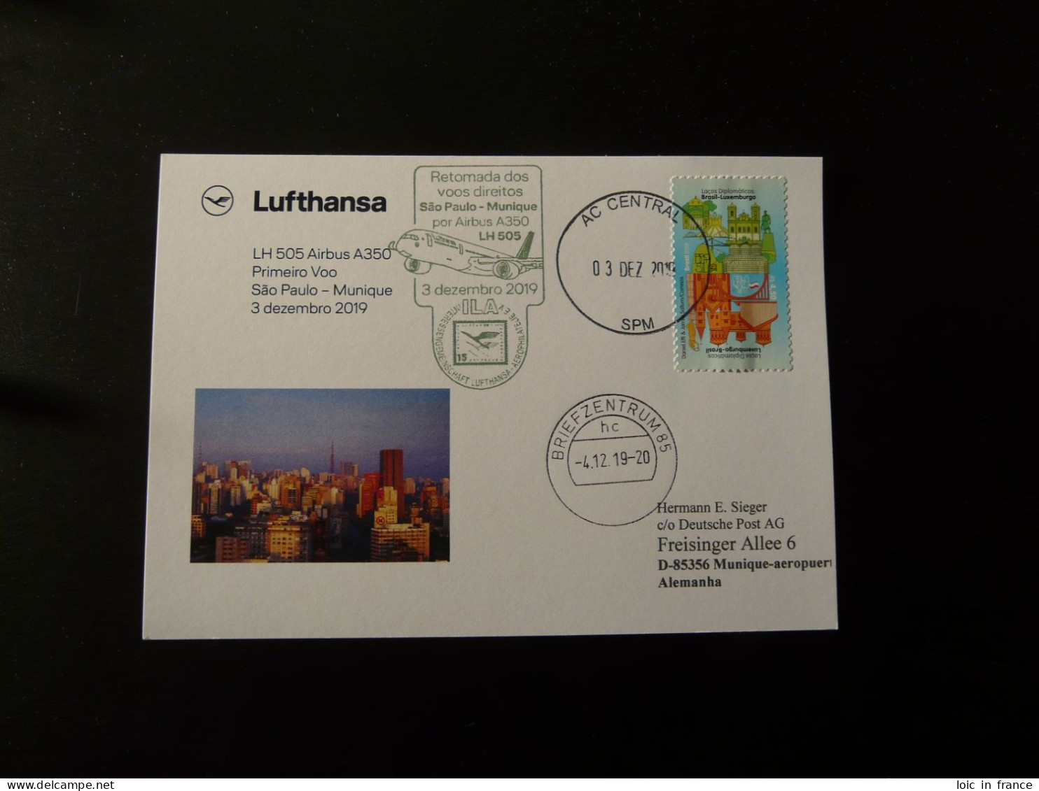 Premier Vol First Flight Sao Paulo Brazil To Munchen Airbus A350 Lufthansa 2019 - Covers & Documents