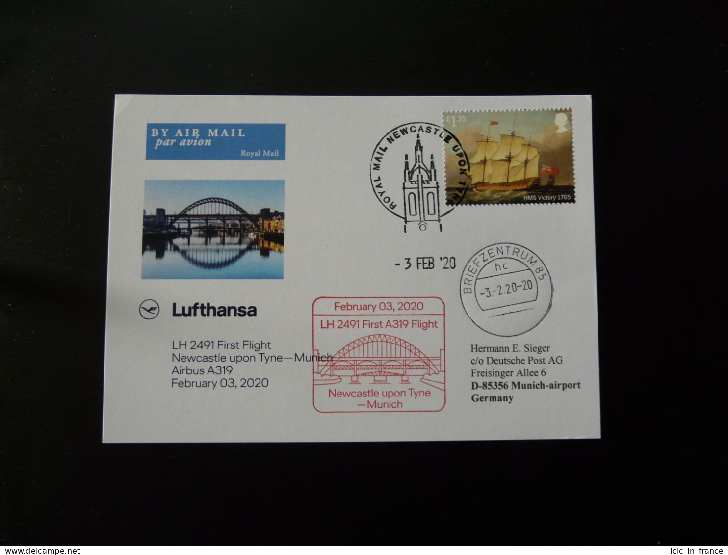 Premier Vol First Flight Newcastle Munchen Airbus A319 Lufthansa 2020 - Cartas & Documentos