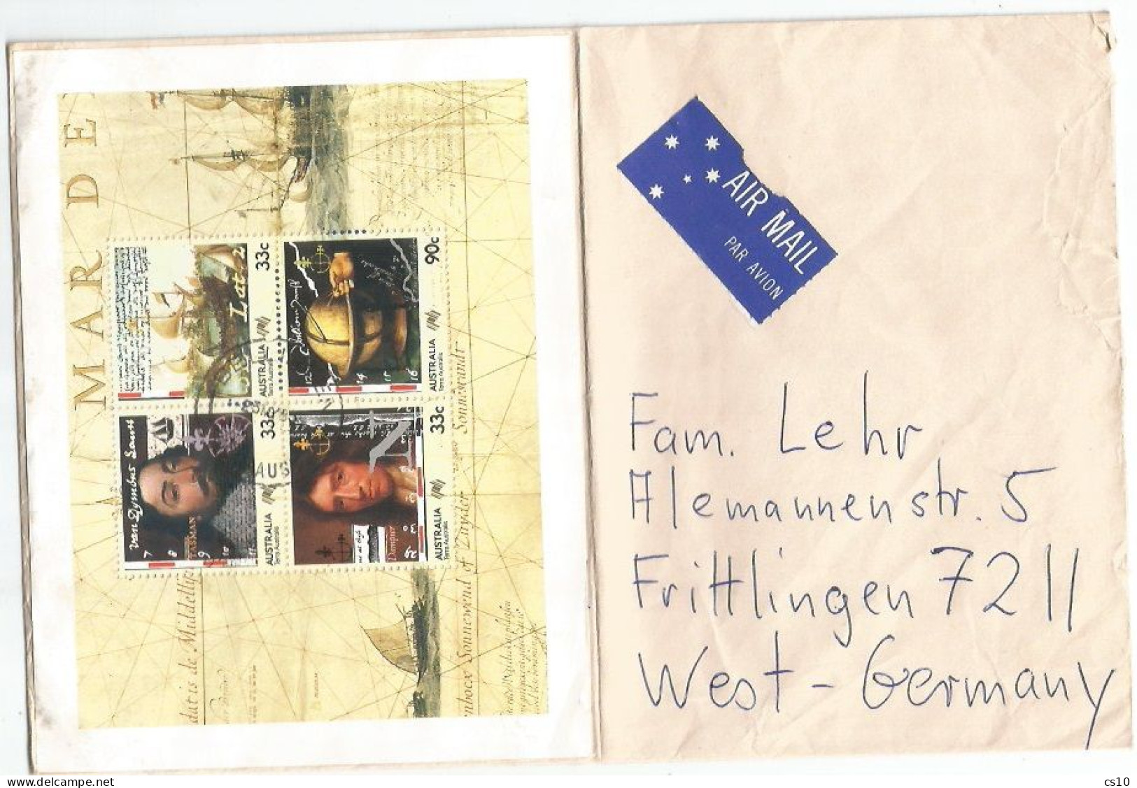 Australia Souvenir Sheet Terra Australis 1985 REALLY TRAVELLED On AirMailCV Bellingen 23may1985 To Germany - Blocks & Kleinbögen