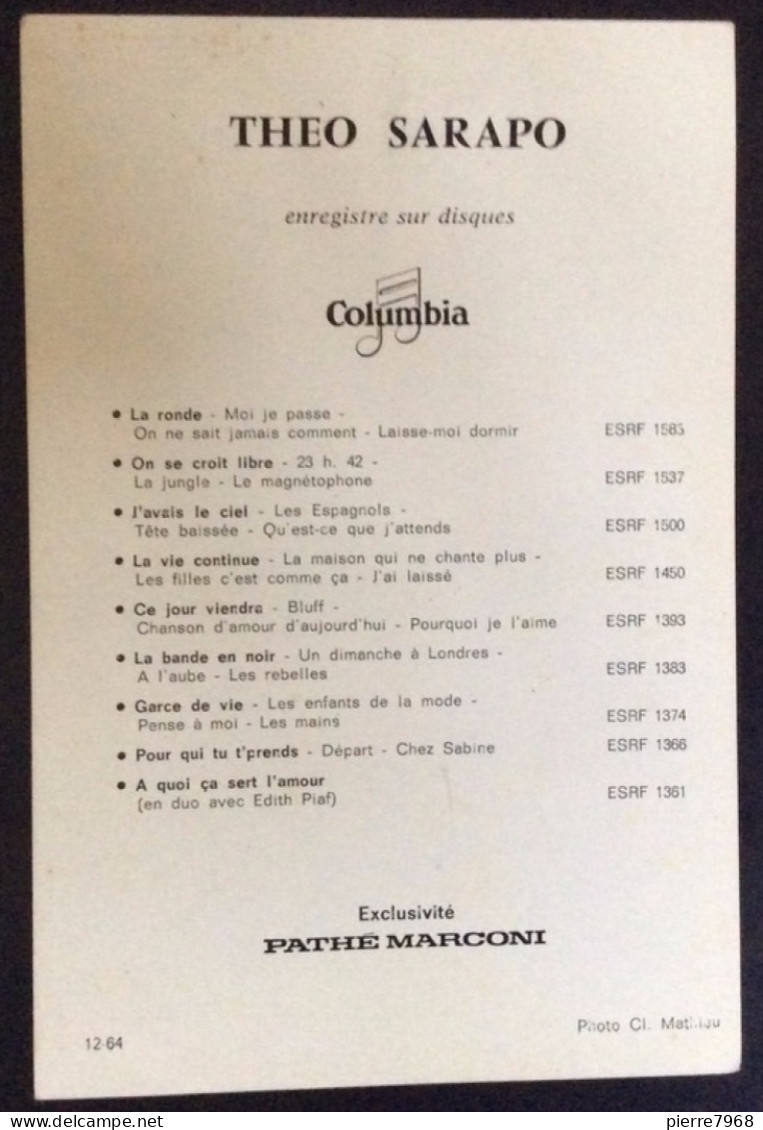 THEO SARAPO - Dernier Mari D'Edith Piaf - 1964 - Columbia / Pathé Marconi - Cantantes Y Musicos