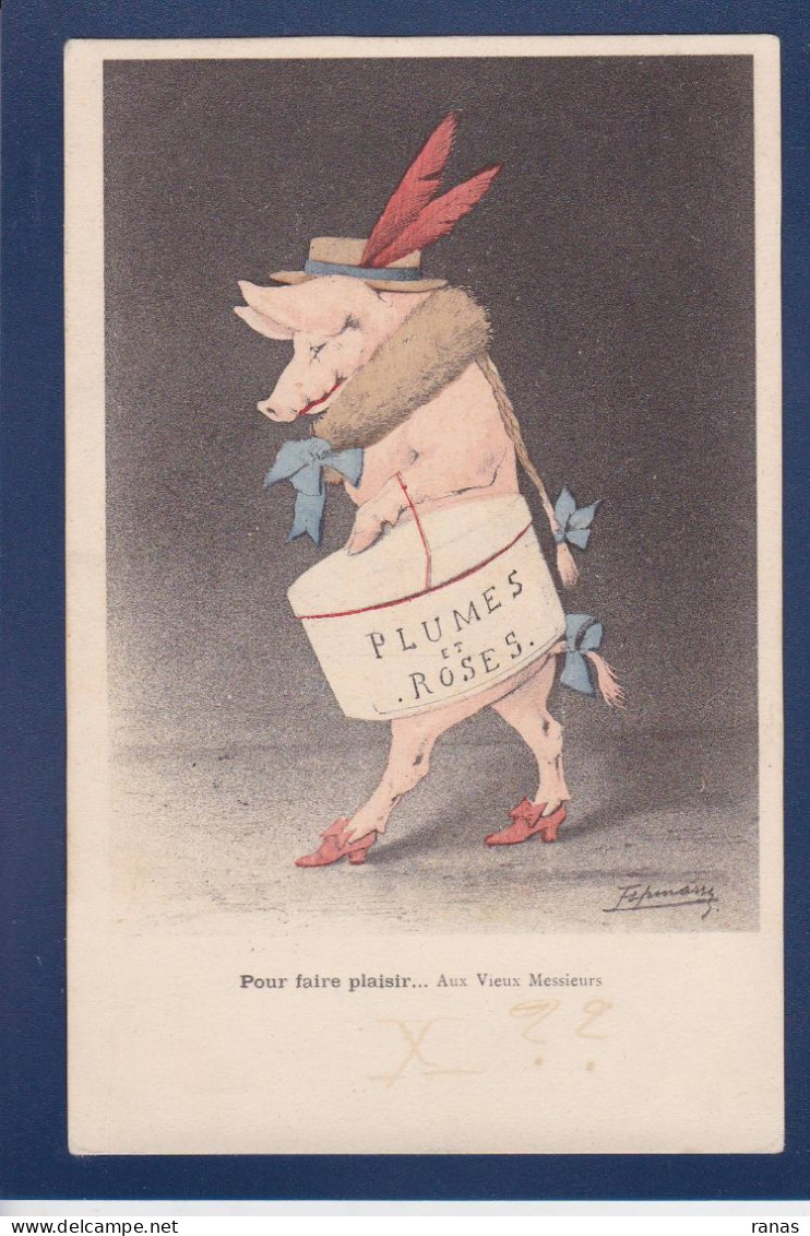 CPA Cochon Pig Position Humaine Satirique Espinasse Non Circulée Prostitution - Schweine