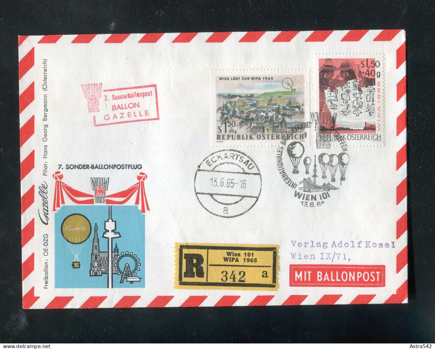 "OESTERREICH" 1965, Sonder-Ballonpostflugbrief Per Einschreiben (50030) - Globos