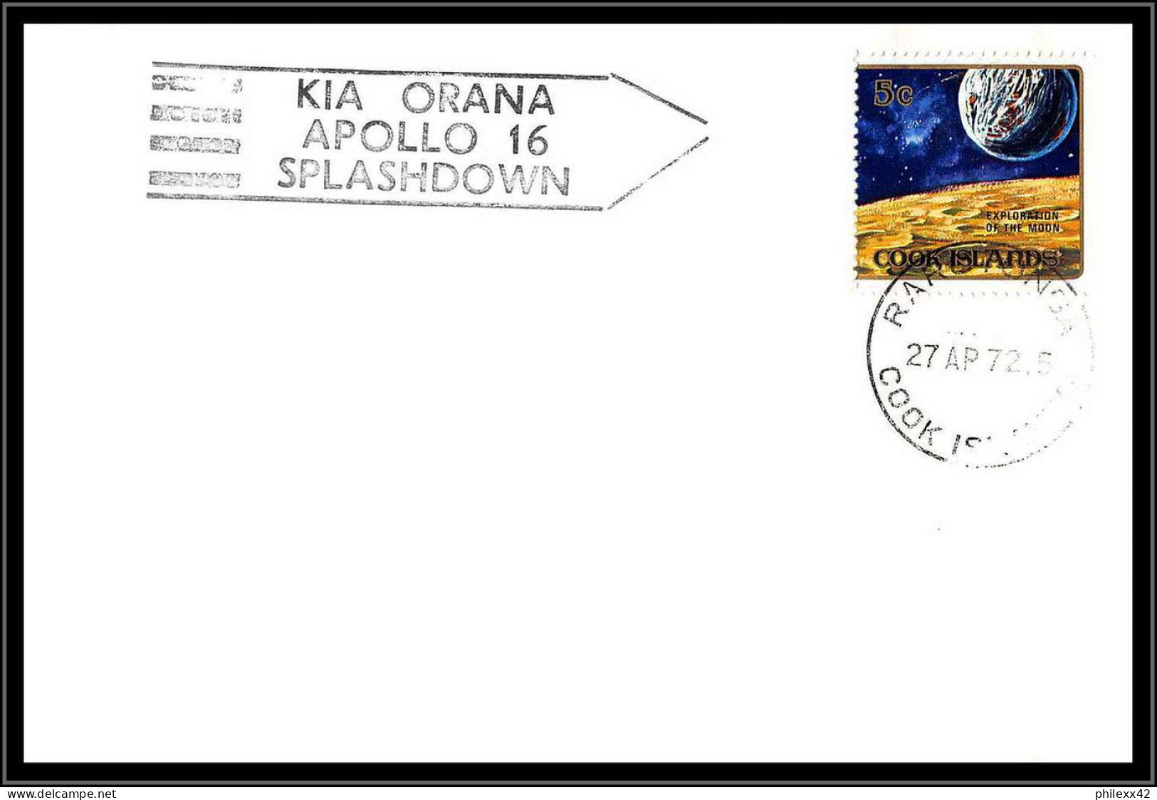 66548 Kia Orana Apollo 16 Splashdown 27/4/1972 Rarotonga Cook Islands Espace Space Lettre Cover - Oceanía