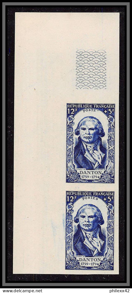 France N°870 Danton Revolution Francaise 1789/1950 Paire Coin De Feuille Essai Trial Color Proof Non Dentelé Imperf ** - 1951-1960