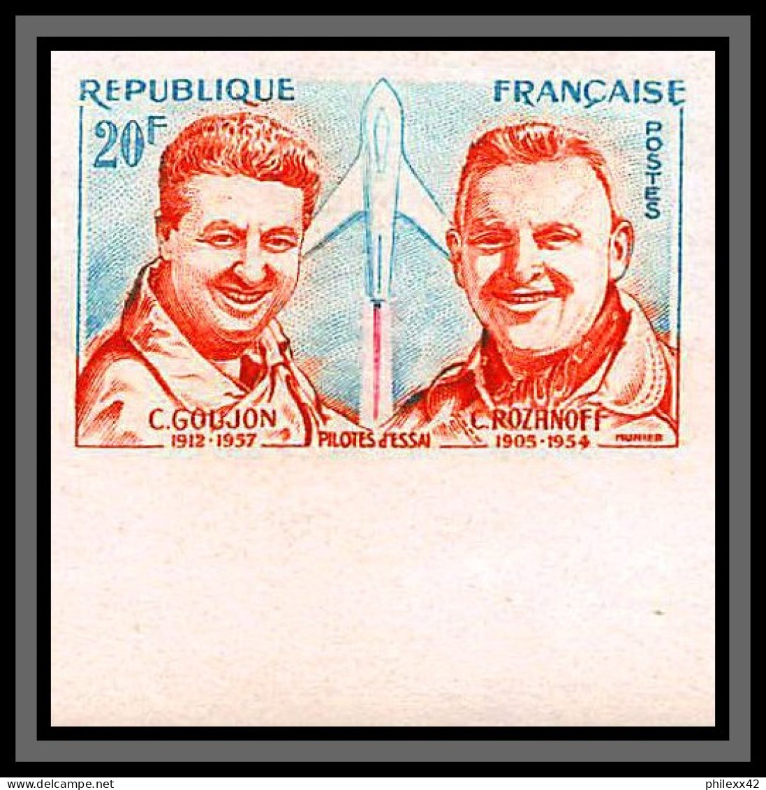 France N°1213 Pilotes Goujon Rozanoff Aviation Poste Aérienne Pa Non Dentelé ** MNH Imperf Cote Maury 70 BDF - 1951-1960