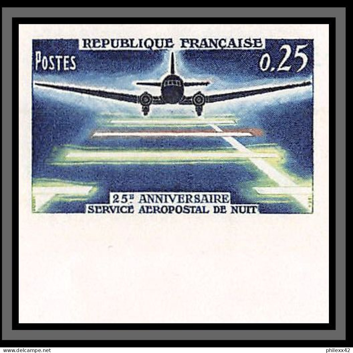 France N°1418 Pa Airmail Aéropostale Avion Douglas Dc-3 Non Dentelé ** MNH Imperf Cote Maury 60 Bord De Feuille - 1961-1970