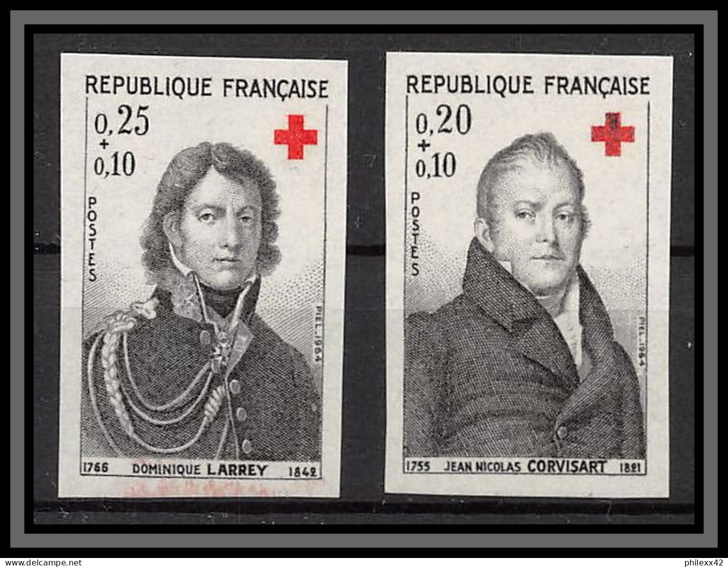 France N°1433 / 1434 Croix Rouge (red Cross) 1964 Non Dentelé ** MNH (Imperf) Cote 135 Euros - 1961-1970