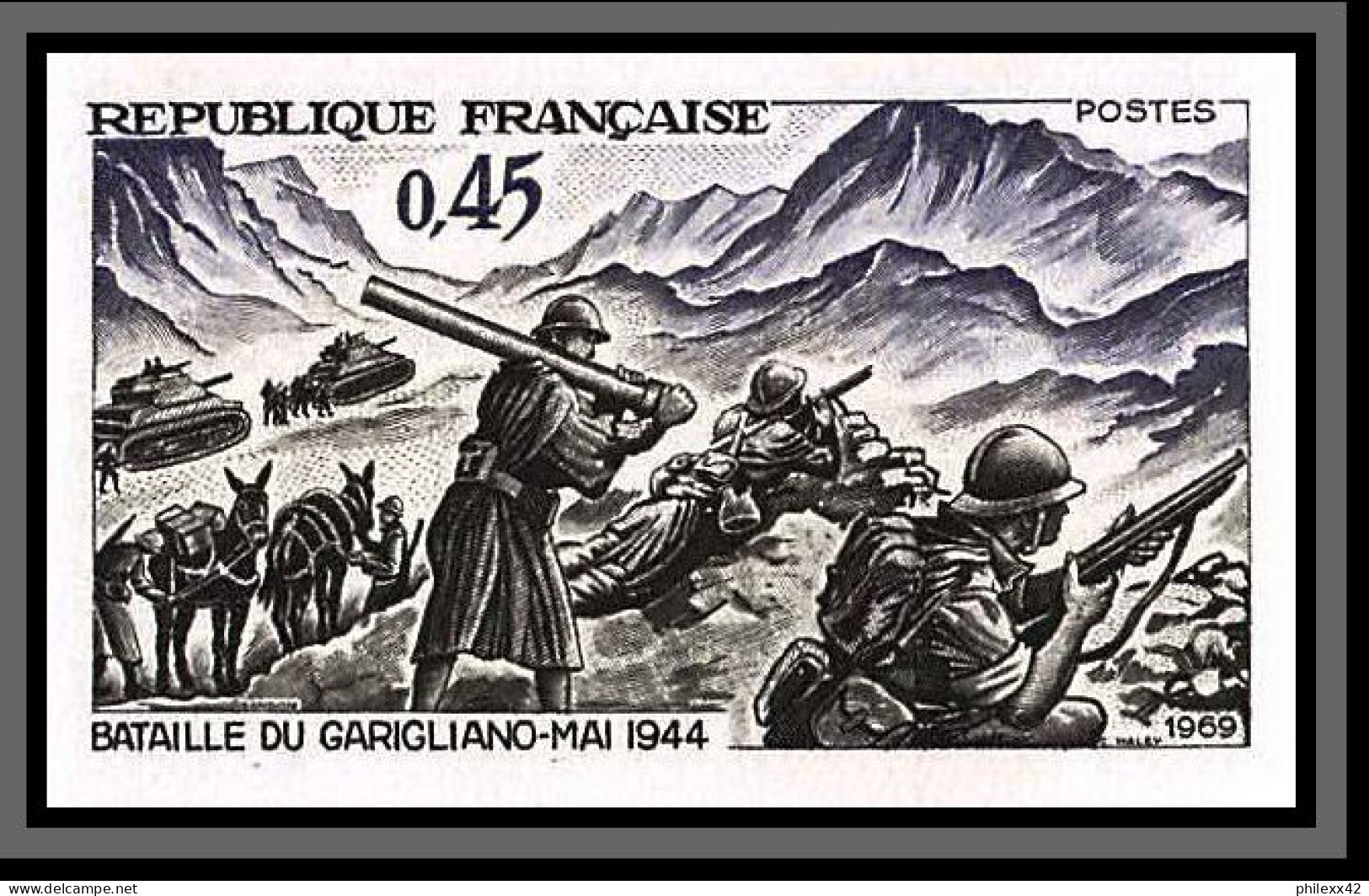 France N°1601 Victoire De Garigliano (guerre 1939/45 War) 1969 Non Dentelé ** MNH (Imperf) Cote 40 Euros - 1961-1970