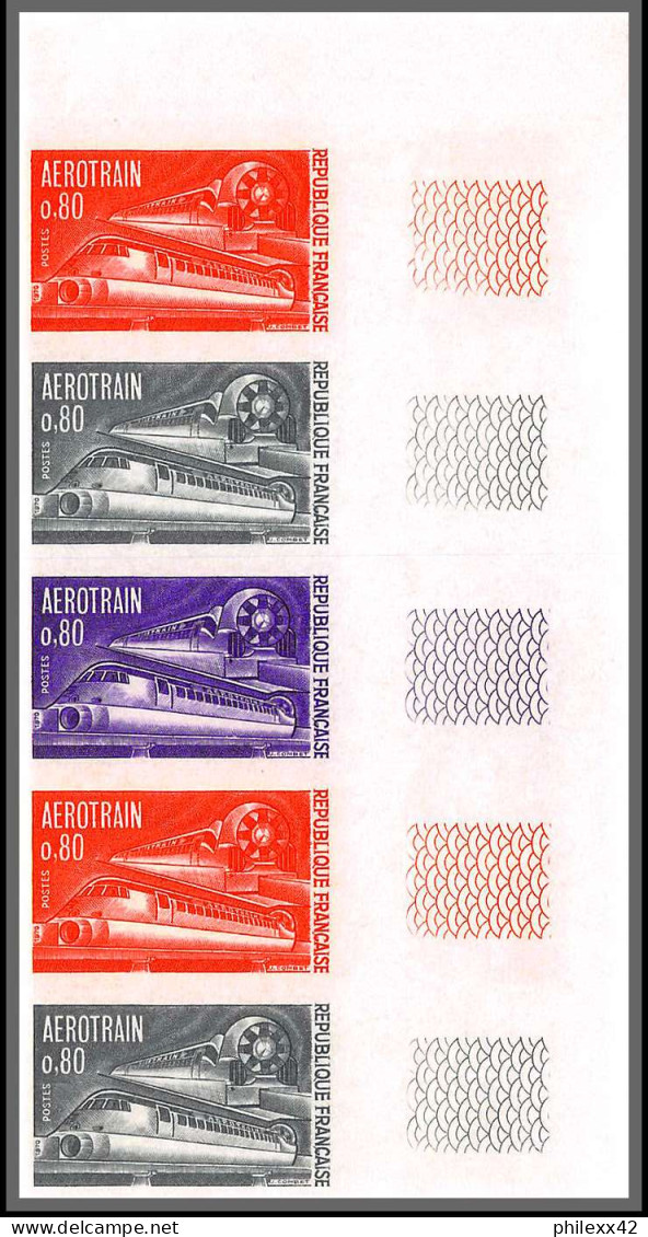 France N°1631 Aérotrain Train Bande De 5 Strip Trial Color Proof Non Dentelé Imperf ** MNH - 1961-1970