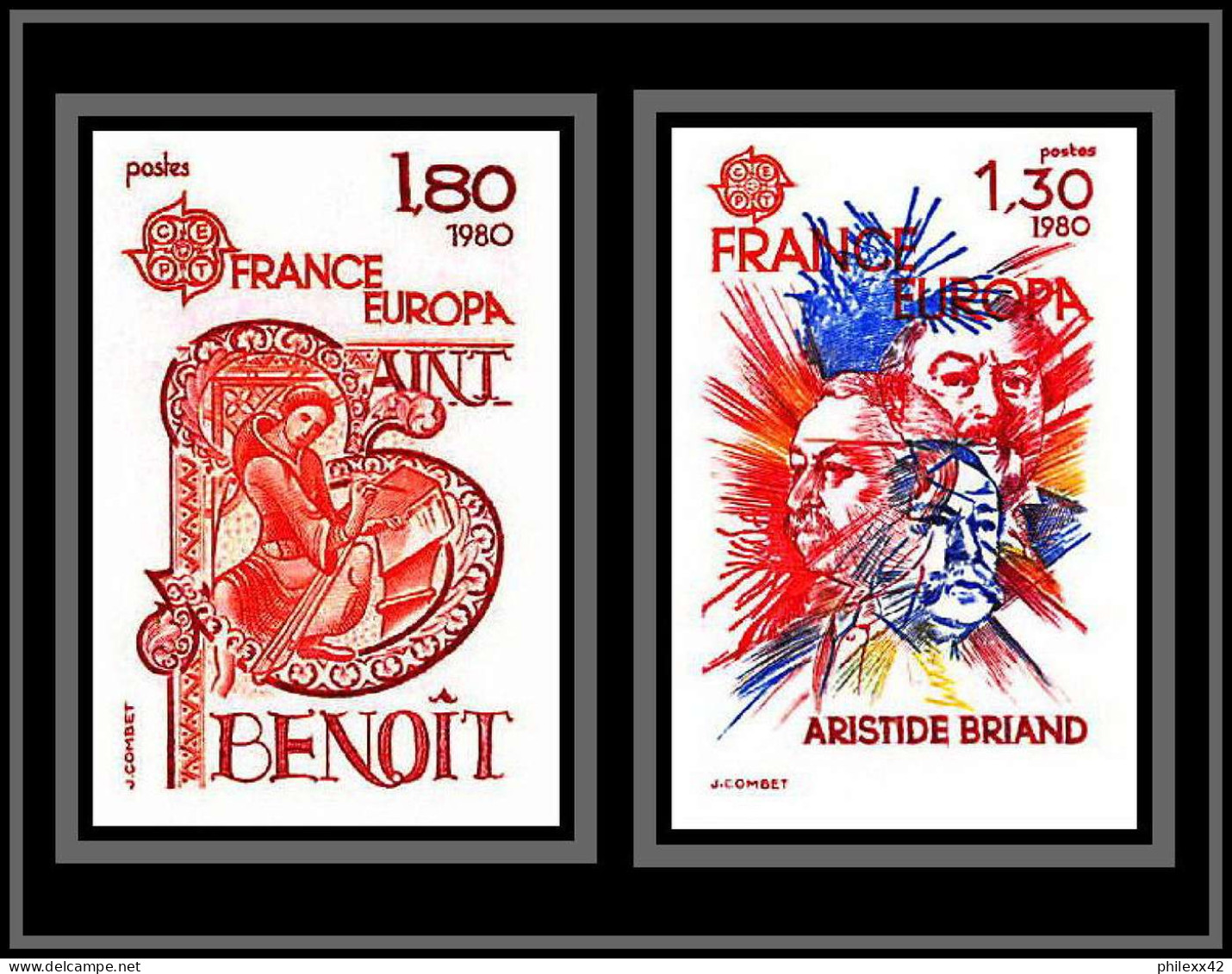 France N°2085/2086 Europa 1980 Aristide Briant St Benoit Non Dentelé ** MNH (Imperf) Bloc De 4 Cote 440 - 1980