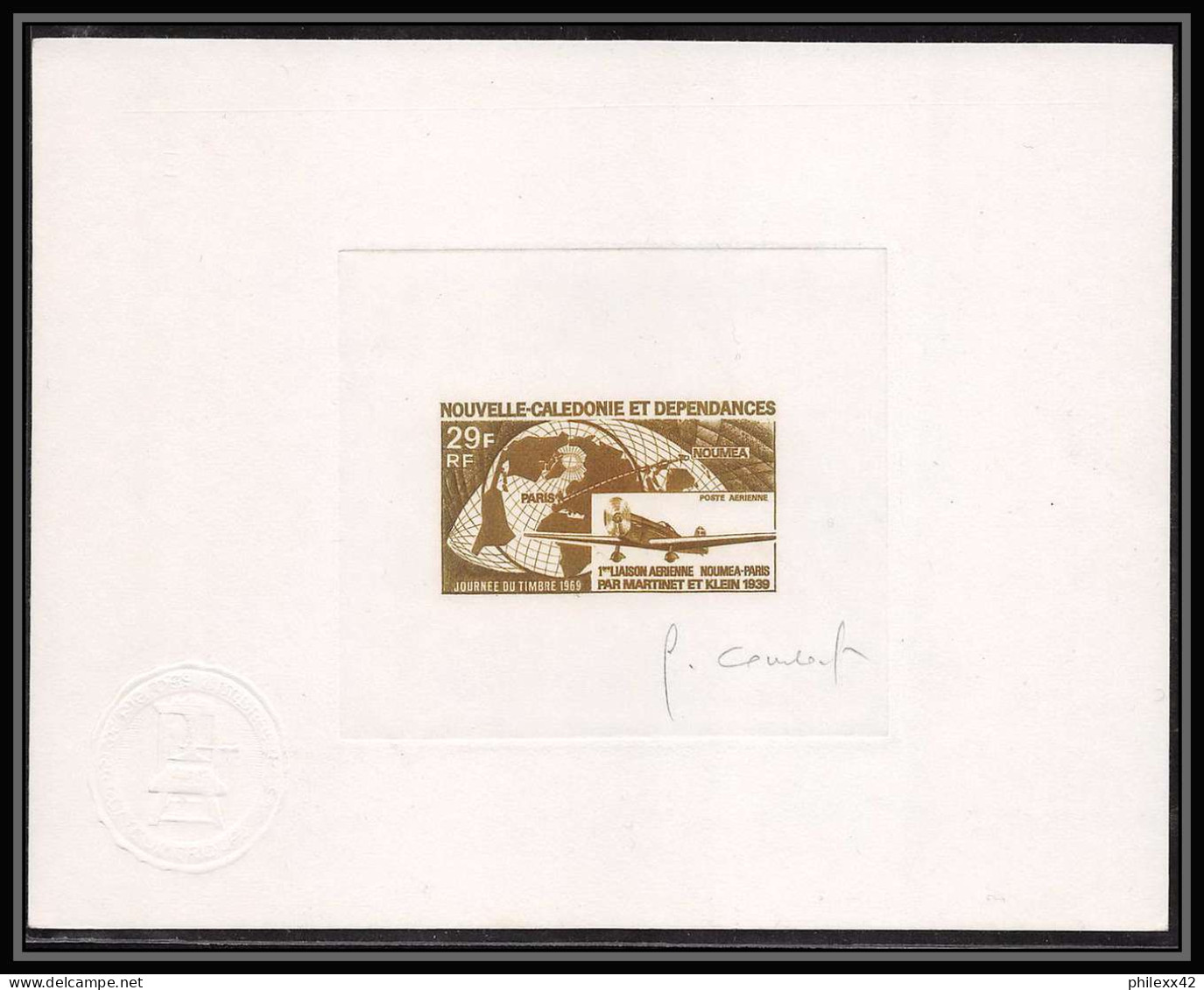 257 Epreuve D'artiste Artist Proof Nouvelle-Caledonie Y&t 102 Journee Du Timbre Avion Plane Signe Signed Autograph Combe - Sin Dentar, Pruebas De Impresión Y Variedades