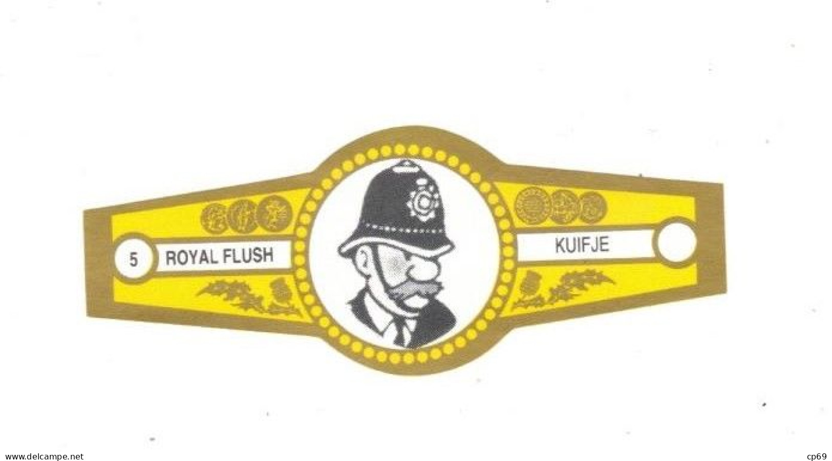 5) Bague De Cigare Série Tintin Jaune Dorée Royal Flush Kuifje Agent De Police En Superbe.Etat - Werbeobjekte