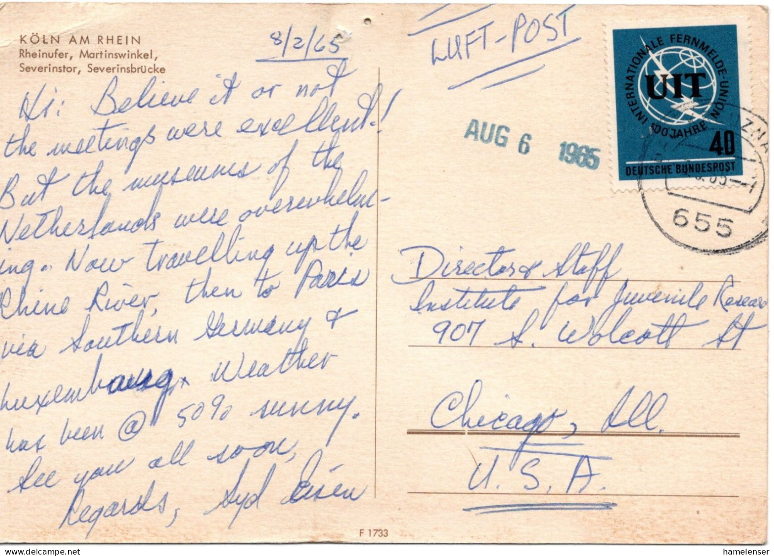 74464 - Bund - 1965 - 40Pfg UIT EF A LpAnsKte BAD KREUZNACH -> Chicago, IL (USA) - Briefe U. Dokumente