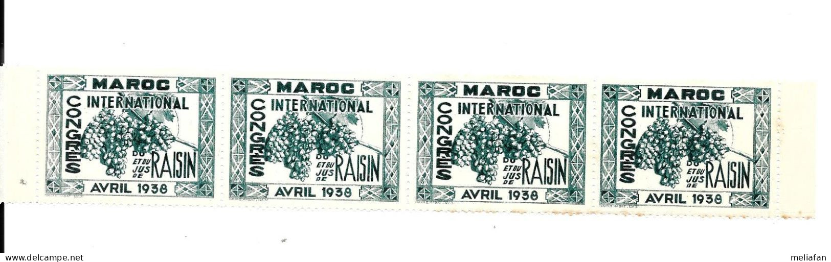 KB1130 - BANDE DE 4 VIGNETTES - CONGRES INTERNATIONAL DU RAISIN - MAROC 1938 - Andere & Zonder Classificatie