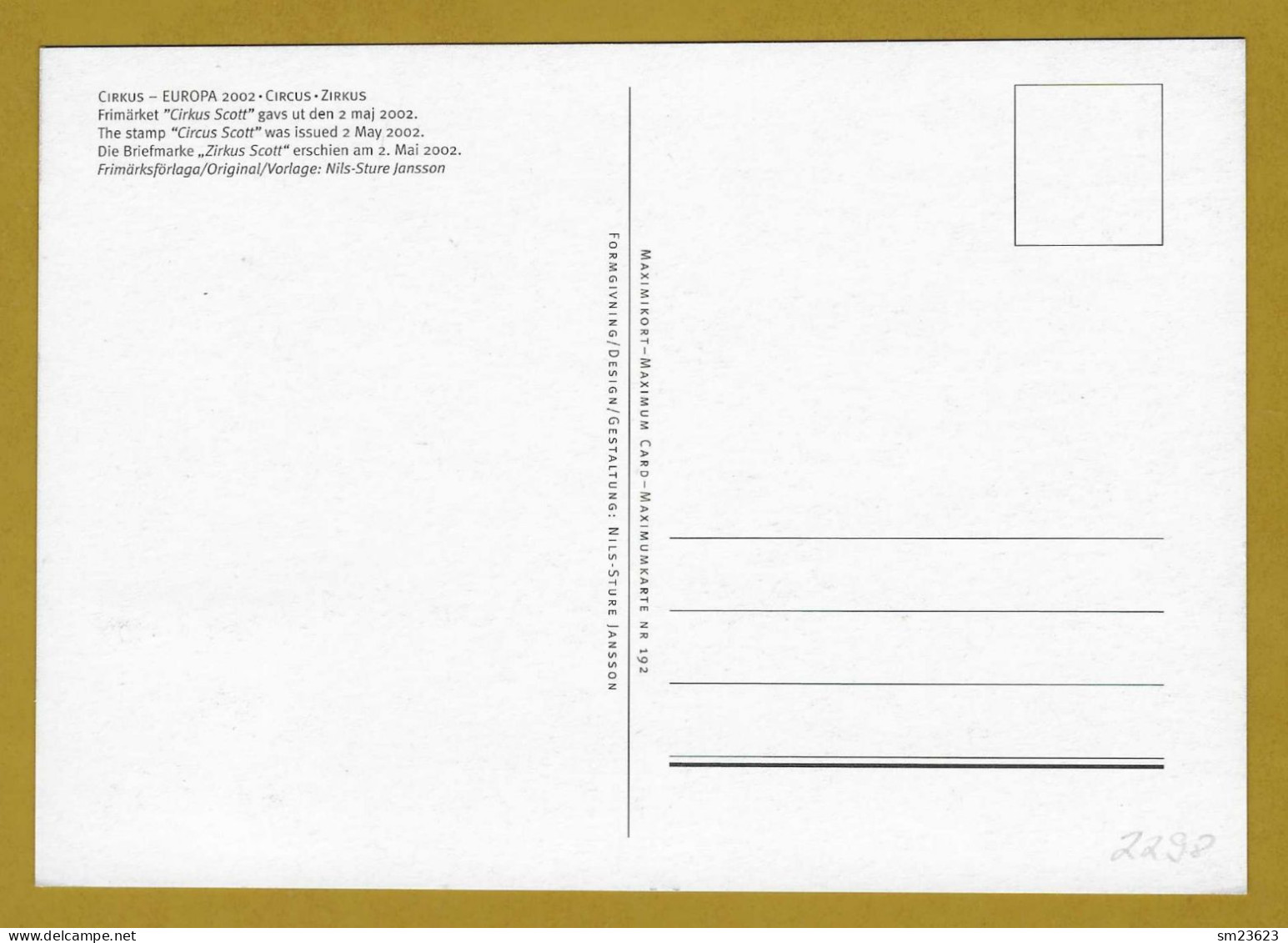 Schweden / Sverige  2002  Mi.Nr. 2298 , EUROPA CEPT Zirkus - Maximum Card - Stockholm 2002-05-02 - 2002