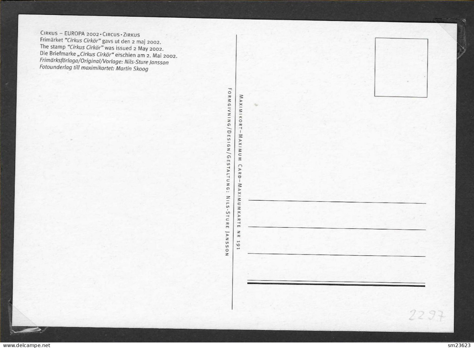 Schweden / Sverige  2002  Mi.Nr. 2297 , EUROPA CEPT Zirkus - Maximum Card - Stockholm 2002-05-02 - 2002