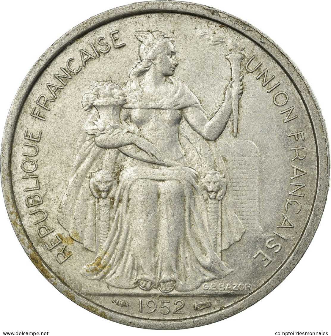 Monnaie, FRENCH OCEANIA, 5 Francs, 1952, Paris, TTB, Aluminium, KM:4 - Sonstige & Ohne Zuordnung