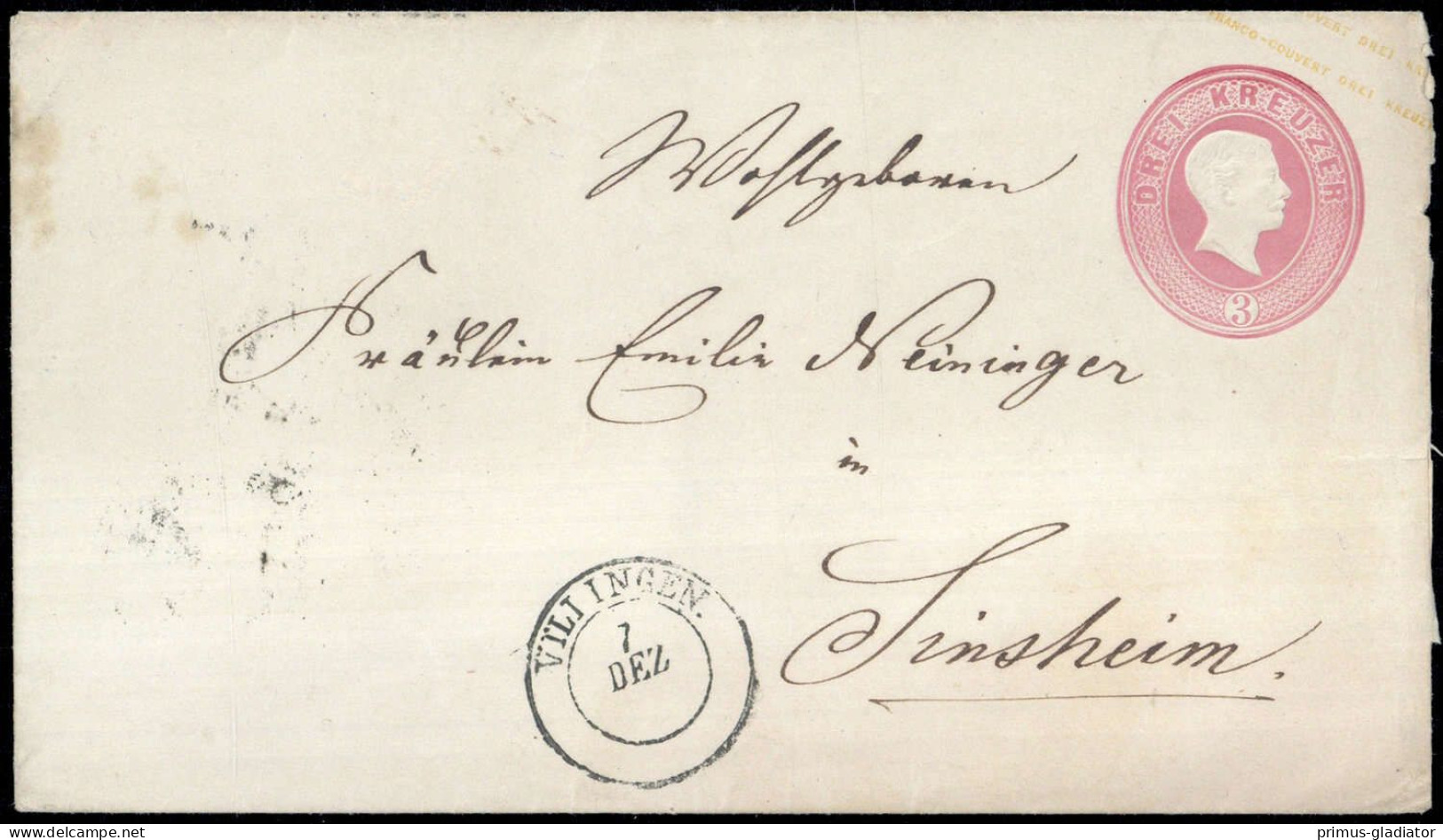 1863, Altdeutschland Baden, U 9 A, Brief - Postwaardestukken