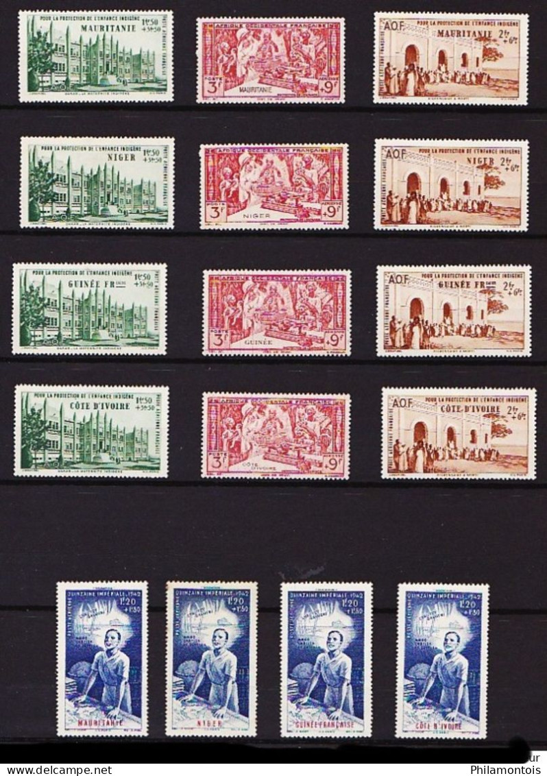 GRANDES SERIES COLONIALES - Lot de timbres de diverses séries - Neufs et Oblitérés - Tous états.