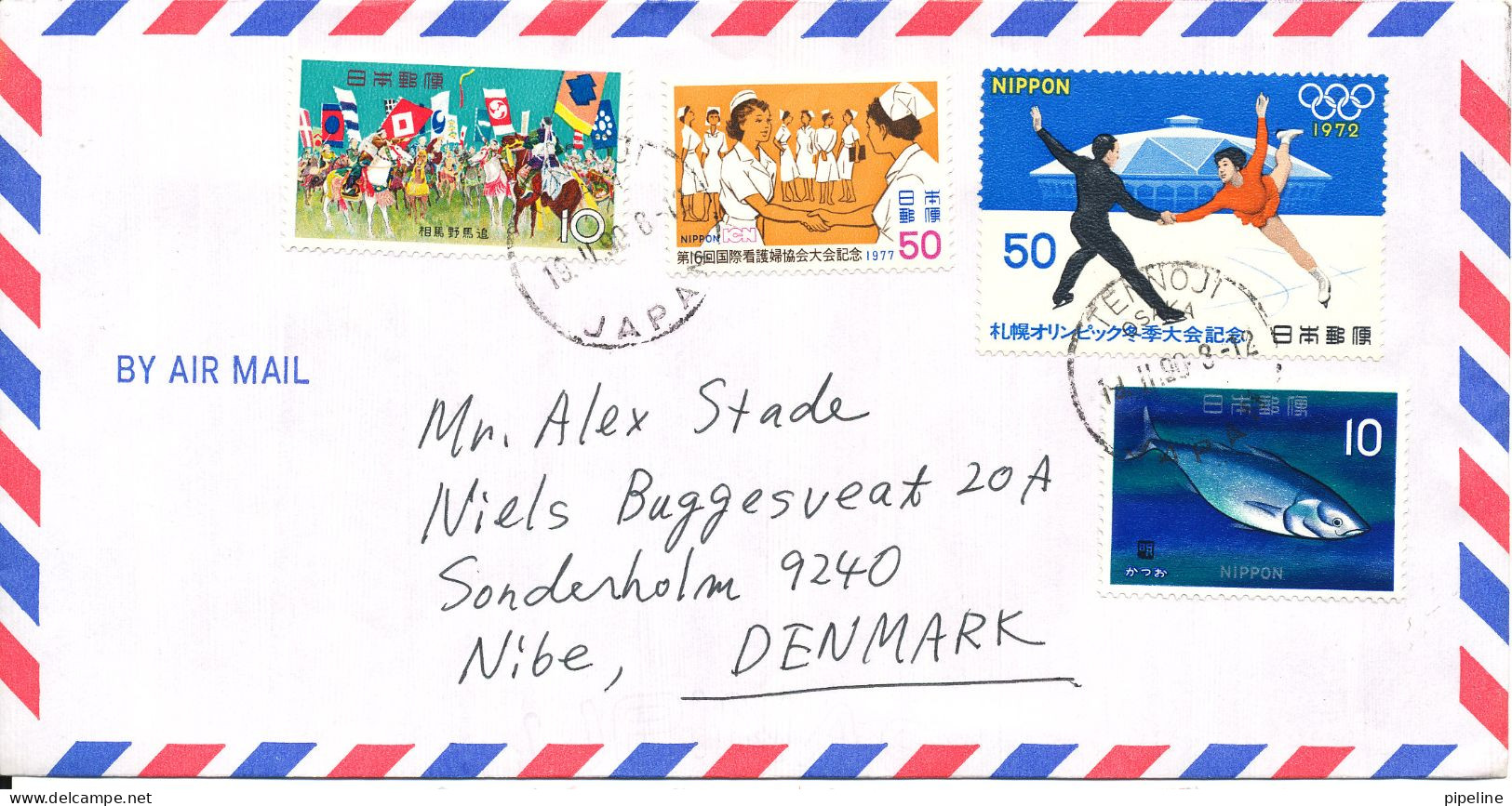 Japan Air Mail Cover Sent To Denmark 19-11-1990 With More Topic Stamps - Luftpost