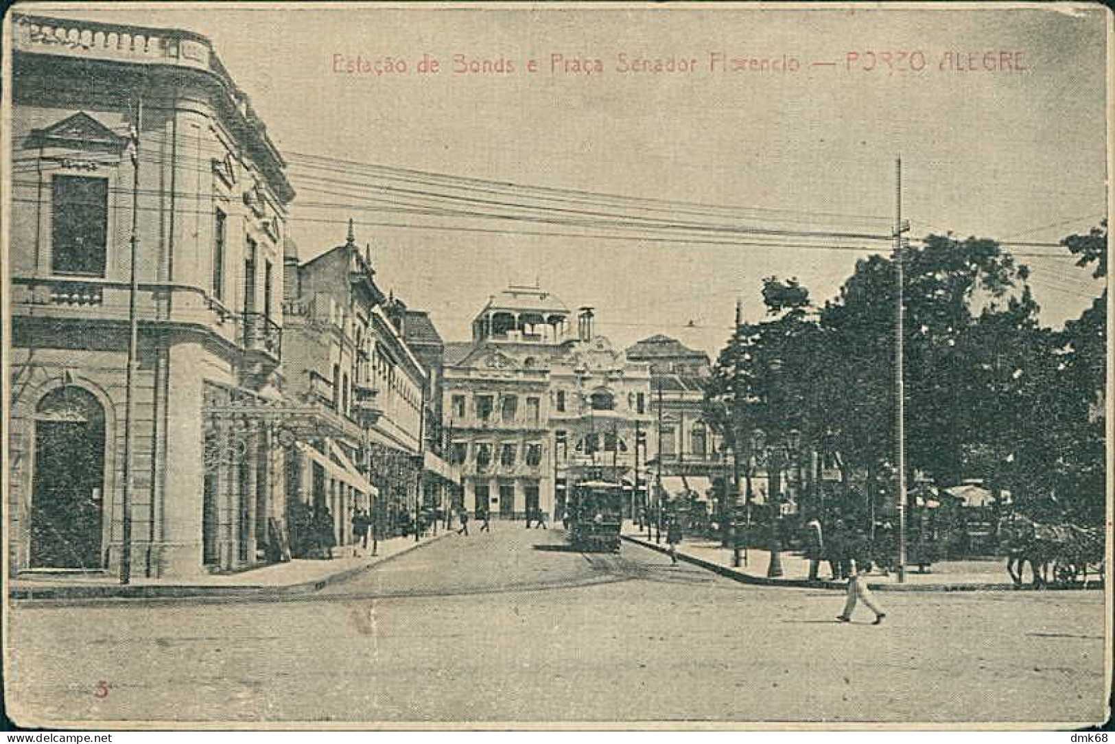 BRAZIL - ESTACAO DE BONDAS E PRACA SENADOR FLORENCIO - PORTO ALEGRE  - MAILED - 1910s (17664) - Porto Alegre