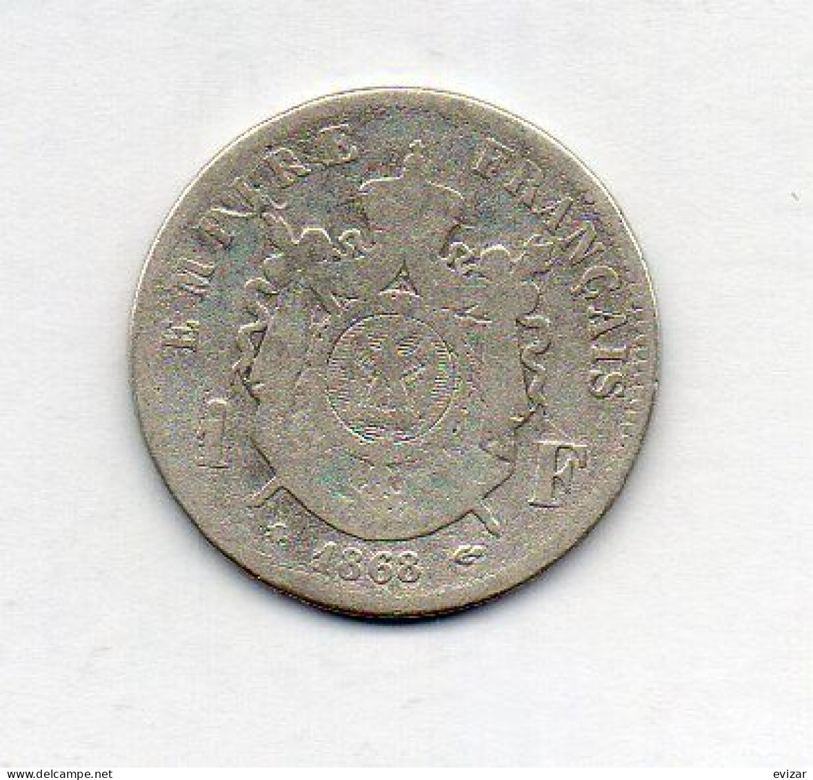 FRANCE, 1 Franc, Silver, Year 1868-A, KM # 806.1 - 1 Franc