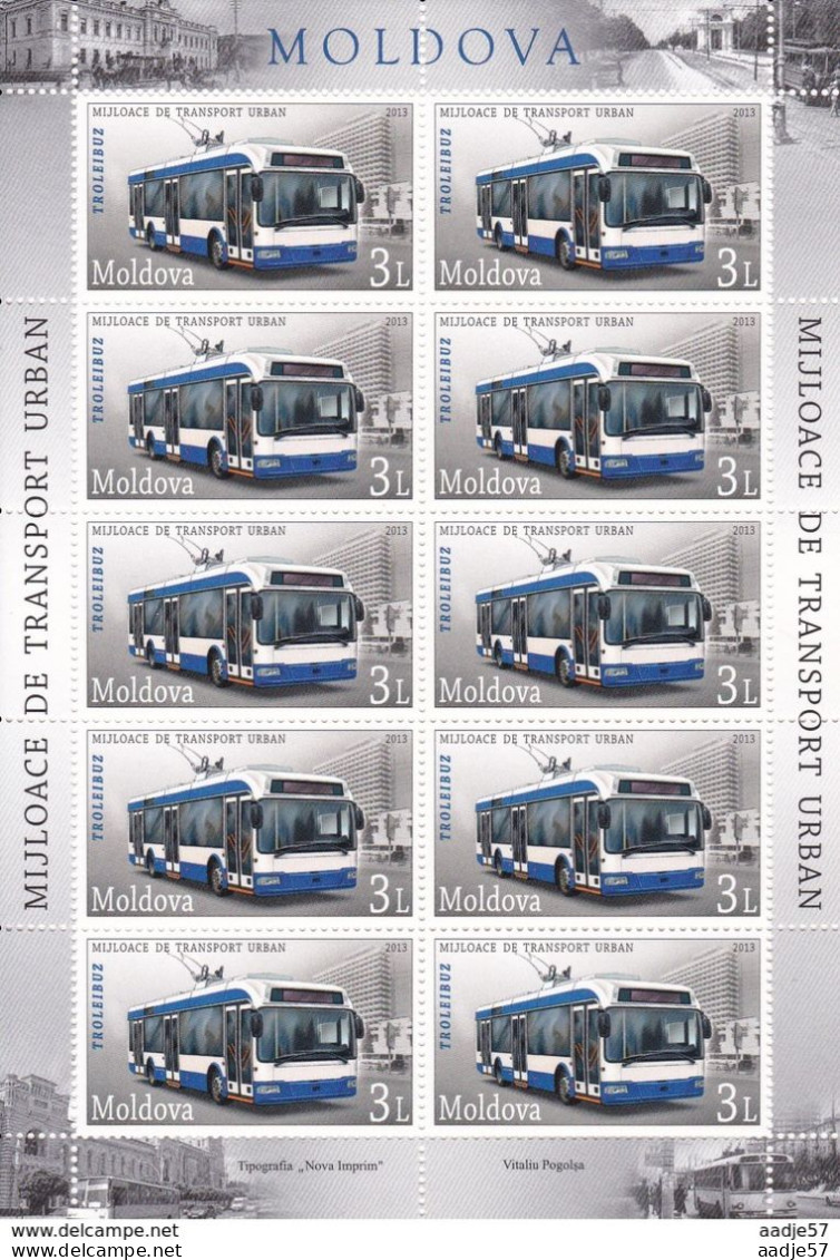 MOLDOVA 2013 City Urban Transport Bus & Trolleybus 2 Sheetlets Mi Klb.850-Klb.851+Bl.65(852) Scott 805-807 - Busses