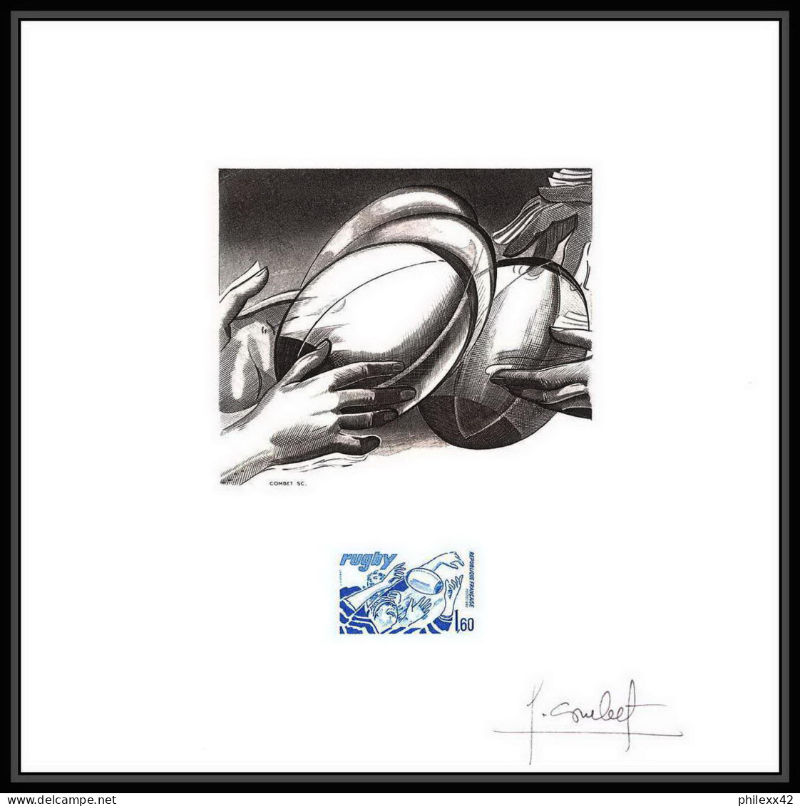 2477 N°2236 Rugby Phase De Jeu Combet France Epreuve D'artiste Artist Die Proof Signé Signed  - Rugby