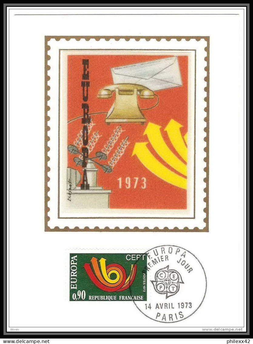 3021 France 1753 Europa Cor Postal Telephone Phone Maquette D'artiste Original Paint Artist Work FDC 1973 Signé Chesnot - 1973