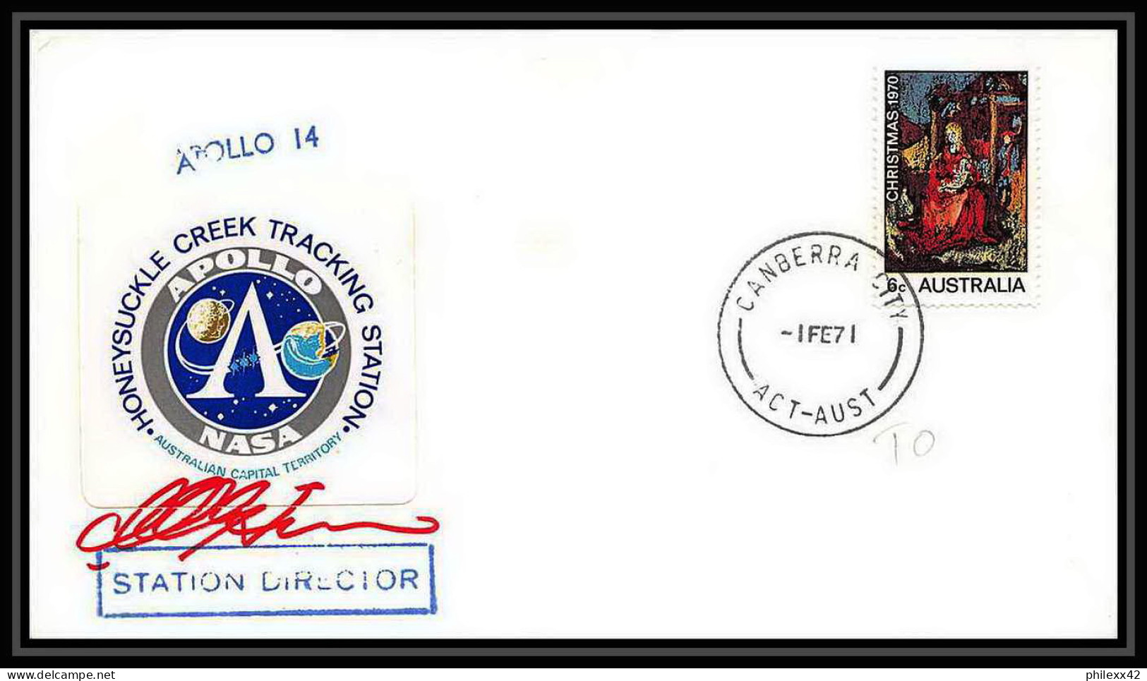 6129/ Espace (space) Lettre (cover) 1/2/1971 Signé (signed Autograph) Honeysuckle Creek Station Australie (australia)  - Oceanía