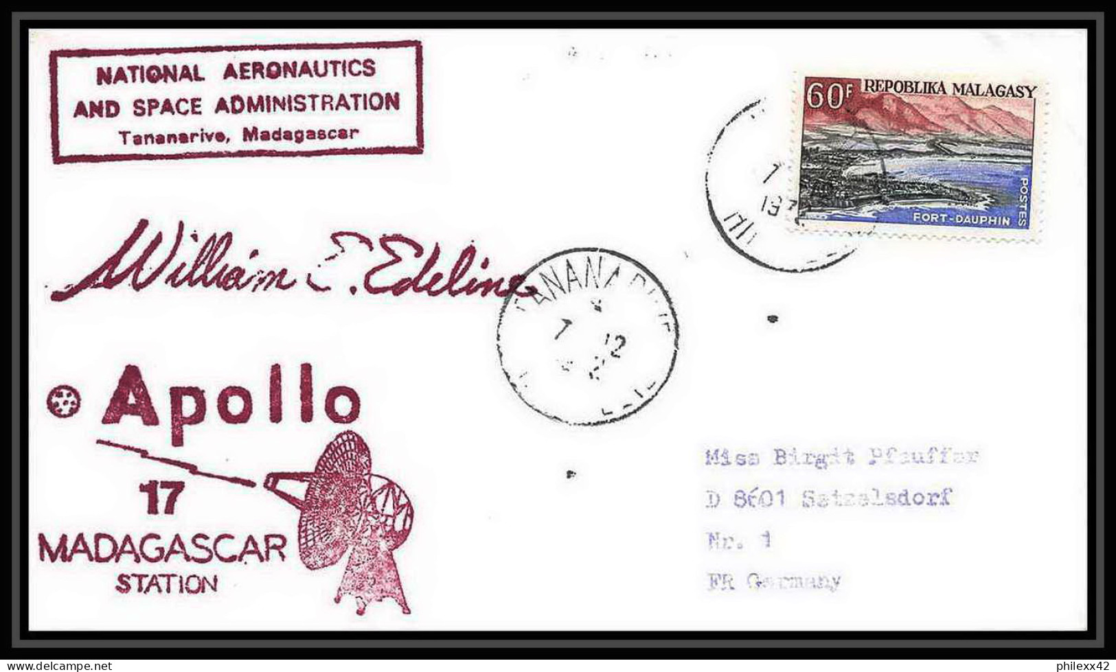 6594/ Espace (space) Lettre (cover) Signé (signed Autograph) 7/12/1972 Apollo 17 Madagascar (malagasy)  - Africa