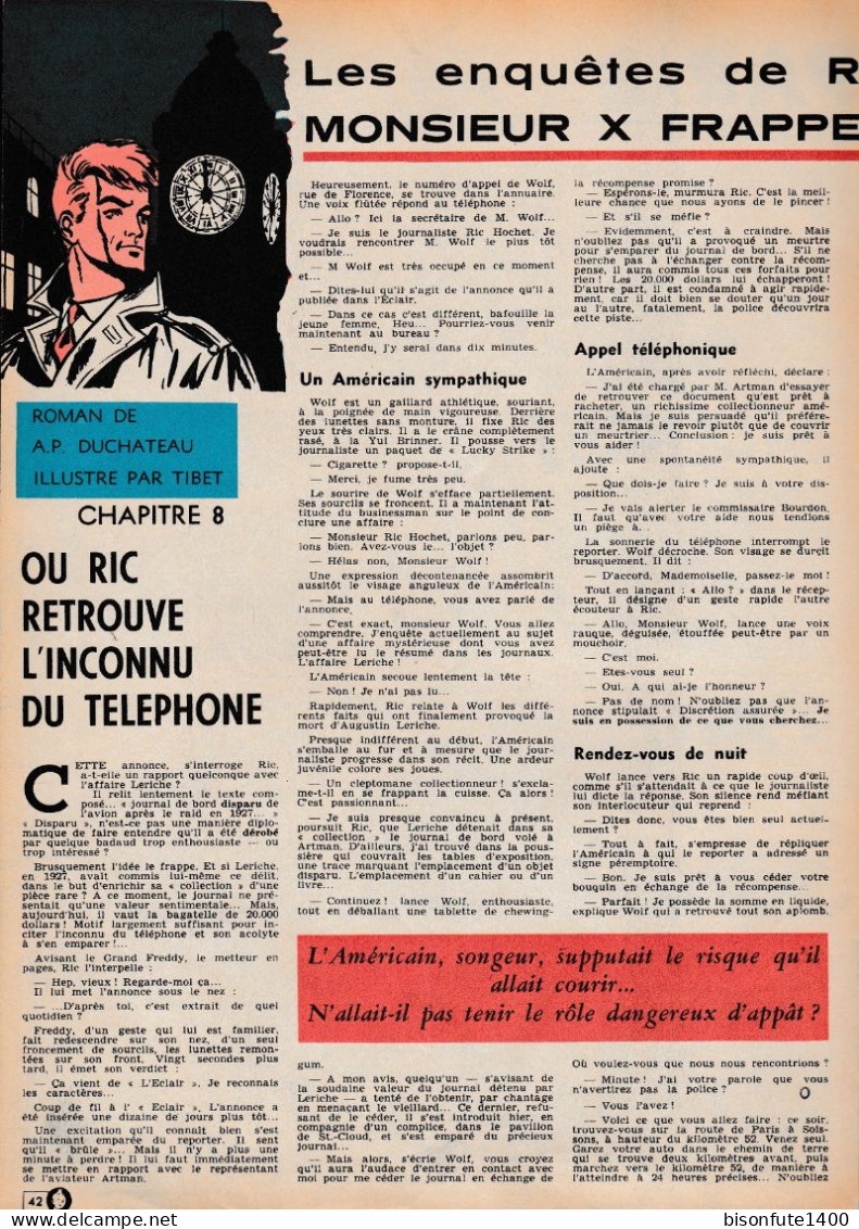 Enquête complète de Ric HOCHET éditée en "roman policier" et parue dans les Journaux TINTIN des années 60 (Voir photos)