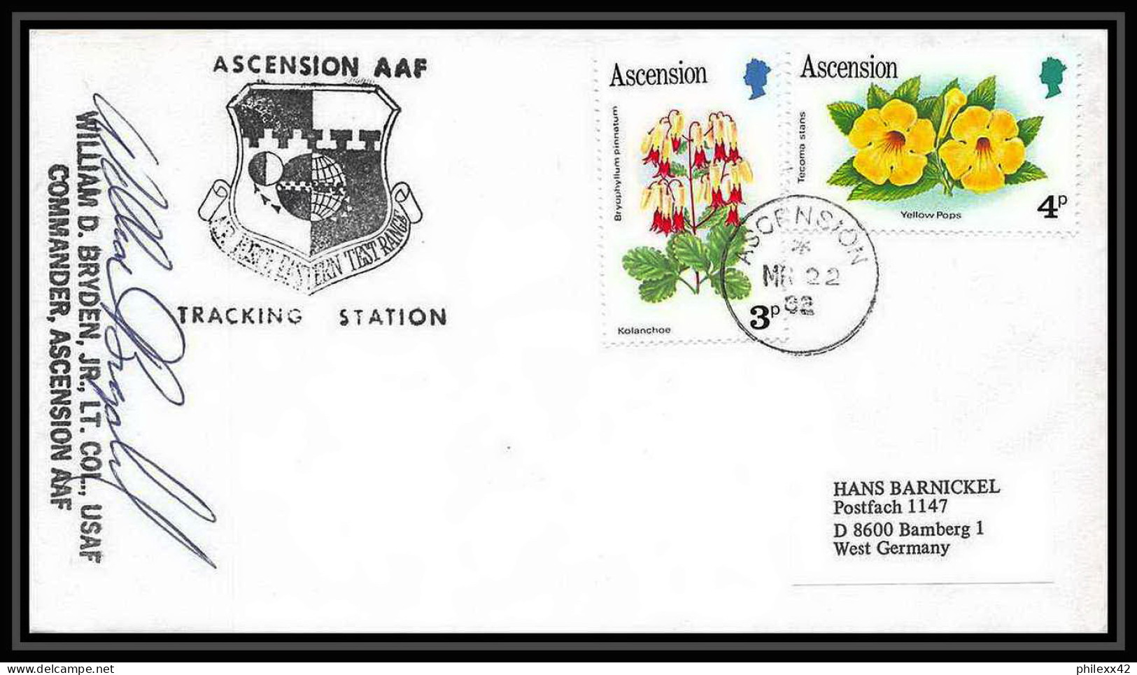 9000/ Espace (space) Lettre (cover) 22/3/1982 Signé (signed Autograph) Sts 3 Shuttle (navette) Ascension Island - Afrique