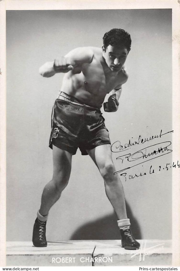 Photo Format Cpa Boxe Robert Charron Avec Autographe - Boksen