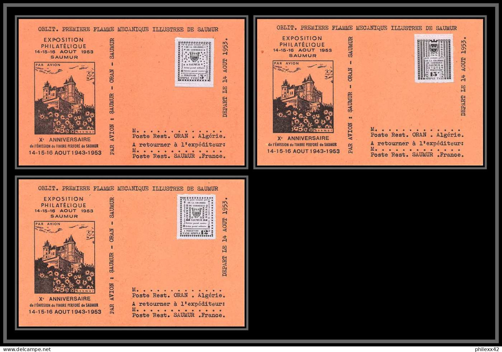 85565/ Maury N°4/6 Grève De Saumur 1953 Violet Sur 3 Cartes - Sonstige & Ohne Zuordnung
