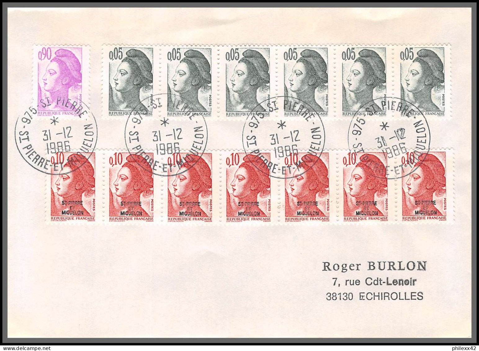 74667 31/12/1986 Liberté Saint Pierre Et Miquelon Mixte Echirolles Isère Lettre Cover Colonies - Briefe U. Dokumente