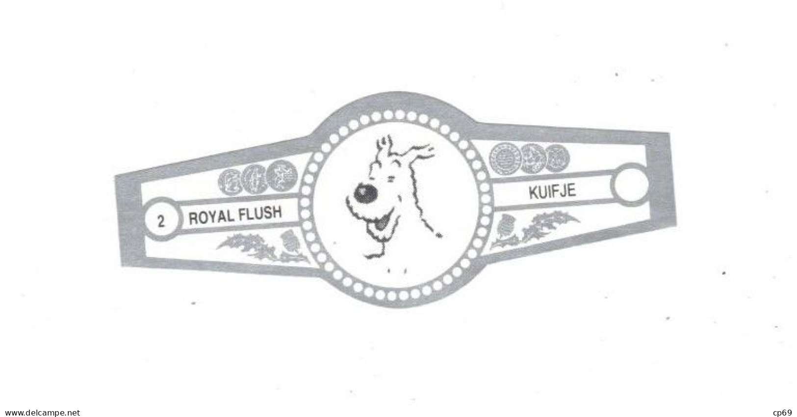 2) Bague De Cigare Série Tintin Blanche Grise Royal Flush Kuifje Milou Chien Dog Cane En Superbe.Etat - Werbeobjekte