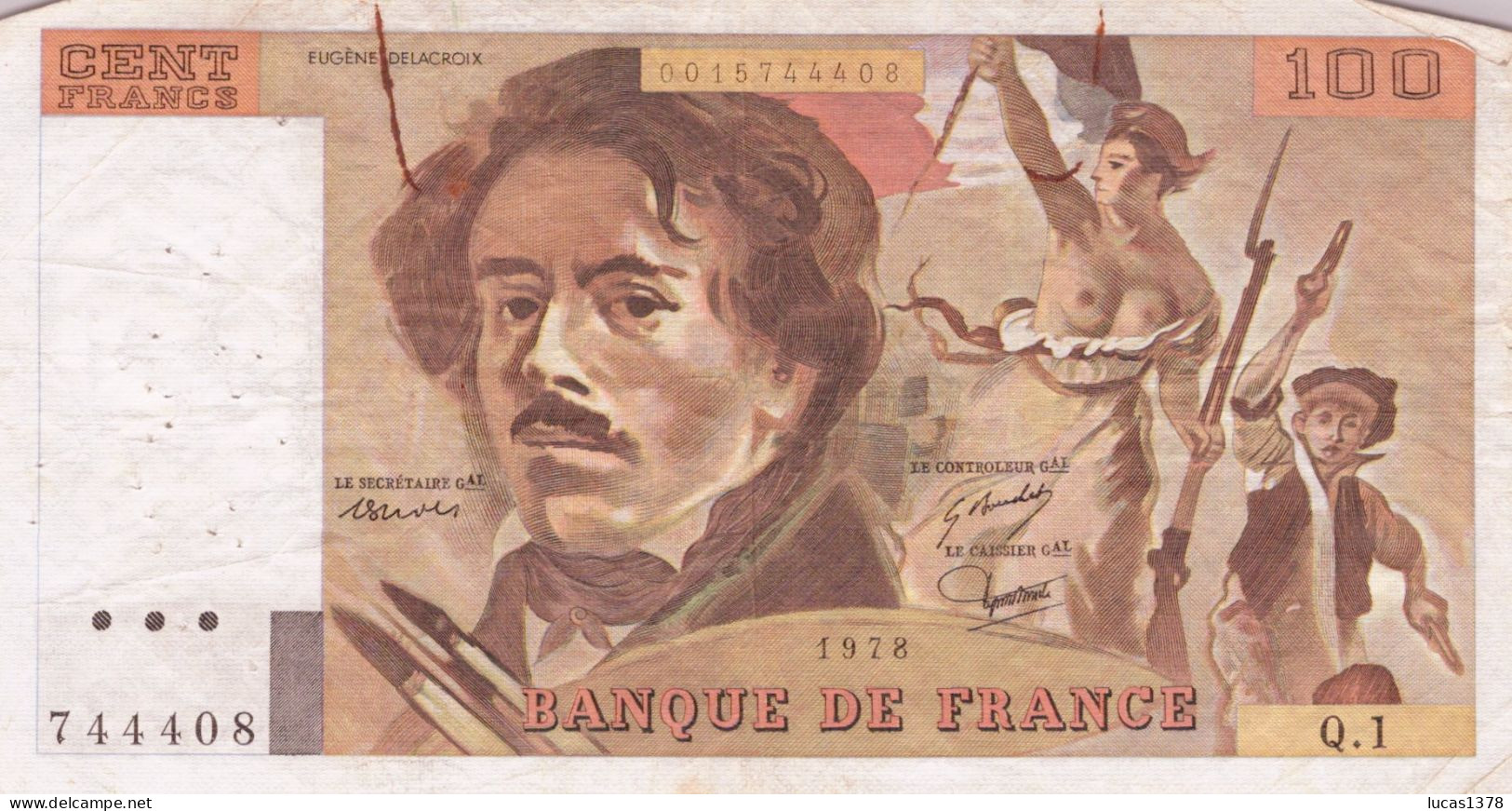 100 Francs "Delacroix" 1978---Série Q1 --NON HACHURE - 100 F 1978-1995 ''Delacroix''