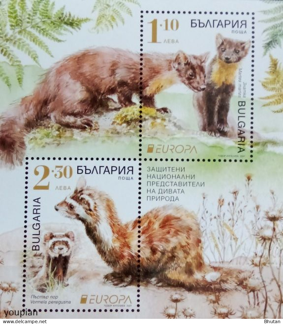 Bulgaria 2021, Europa - Endangered Wildlife, MNH S/S - Unused Stamps