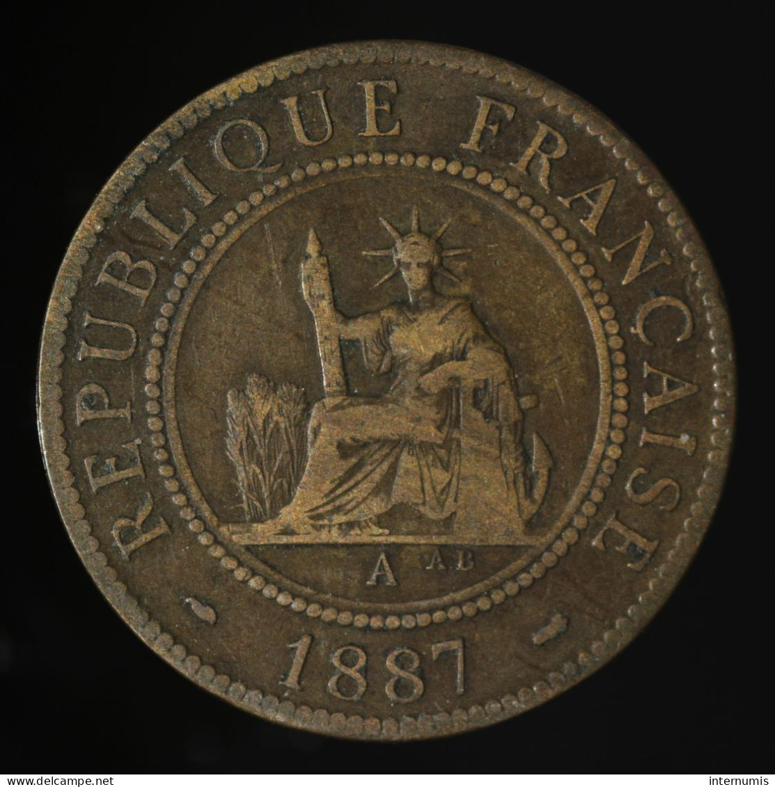  Indochine / Indochina, , 1 Centième / 1 Cent, 1887, , Bronze, TTB (EF),
KM#1, Lec.39 - French Indochina