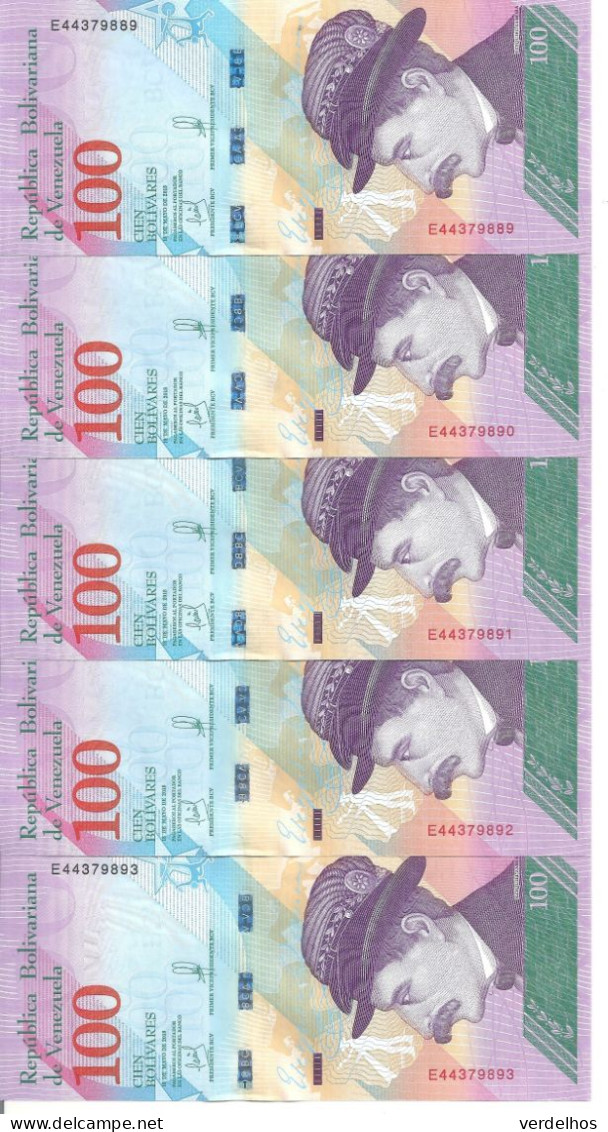 VENEZUELA 100 BOLIVARES 2018 UNC P 106 C ( 5 Billets ) - Venezuela