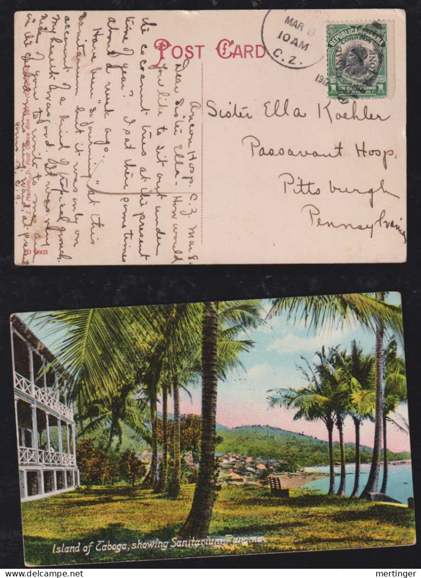 Panama Canal Zone 1912 Picture Postacrd 1c Overprint Right Imperforated ANEON HOSPITAL X PITTBURGH USA - Kanalzone