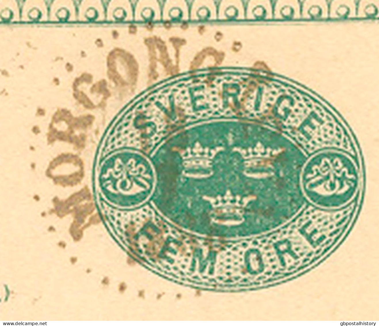 SCHWEDEN 1888 "MORGONGÂFVA" (MORGONGÄVA) Selt. K1 Klar A. 5 (FEM) Öre Grün GA-Postkarte, Kab.   SWEDEN VILLAGE POSTMARKS - 1885-1911 Oscar II